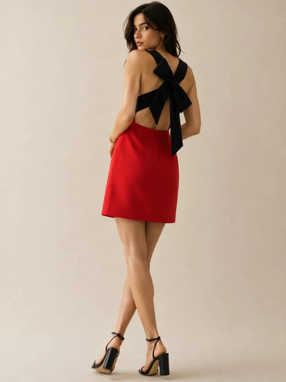 Kate Spade New York Red Black Bow Open Back Mini Dress Size 0